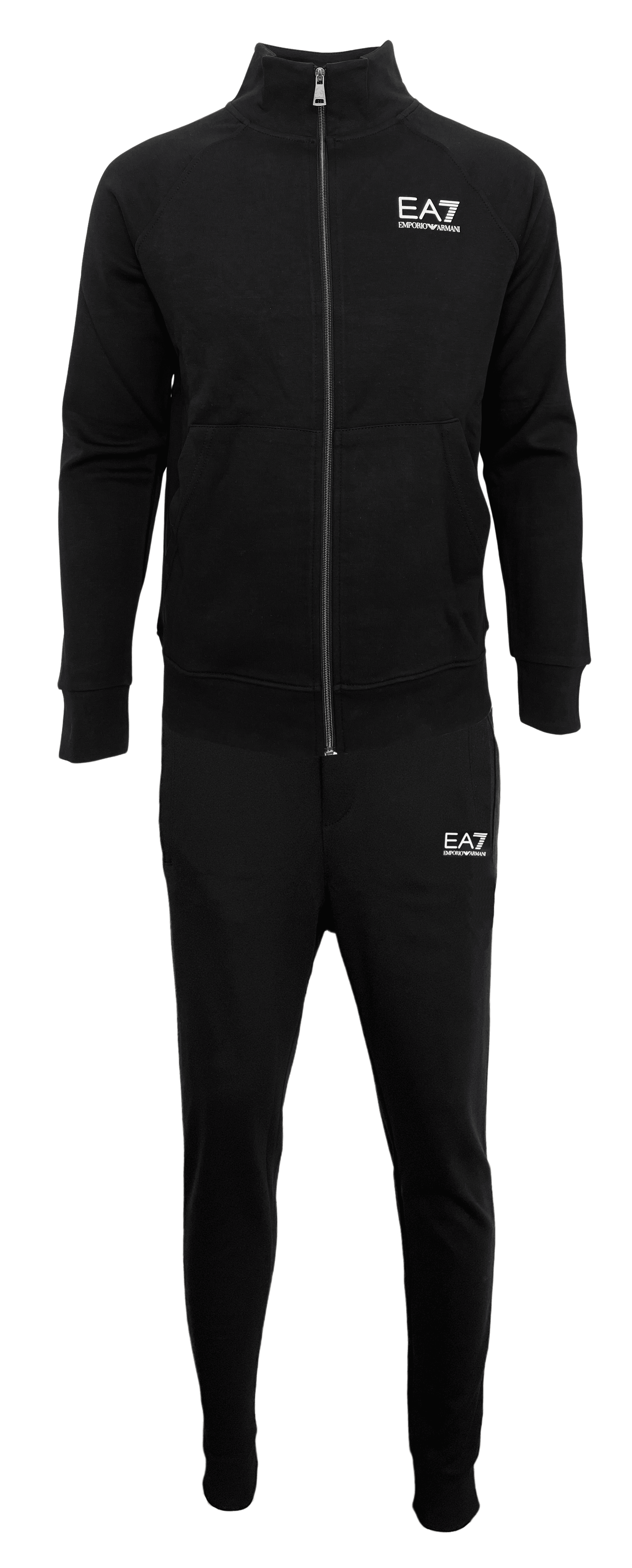 Emporio Armani EA7 Men Black Tracksuit 100% Cotton - Giltenergy